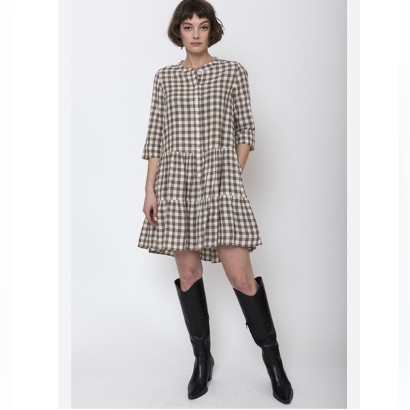 Apiece Apart Tan Checkered Kids Dress - Picture 5 of 5